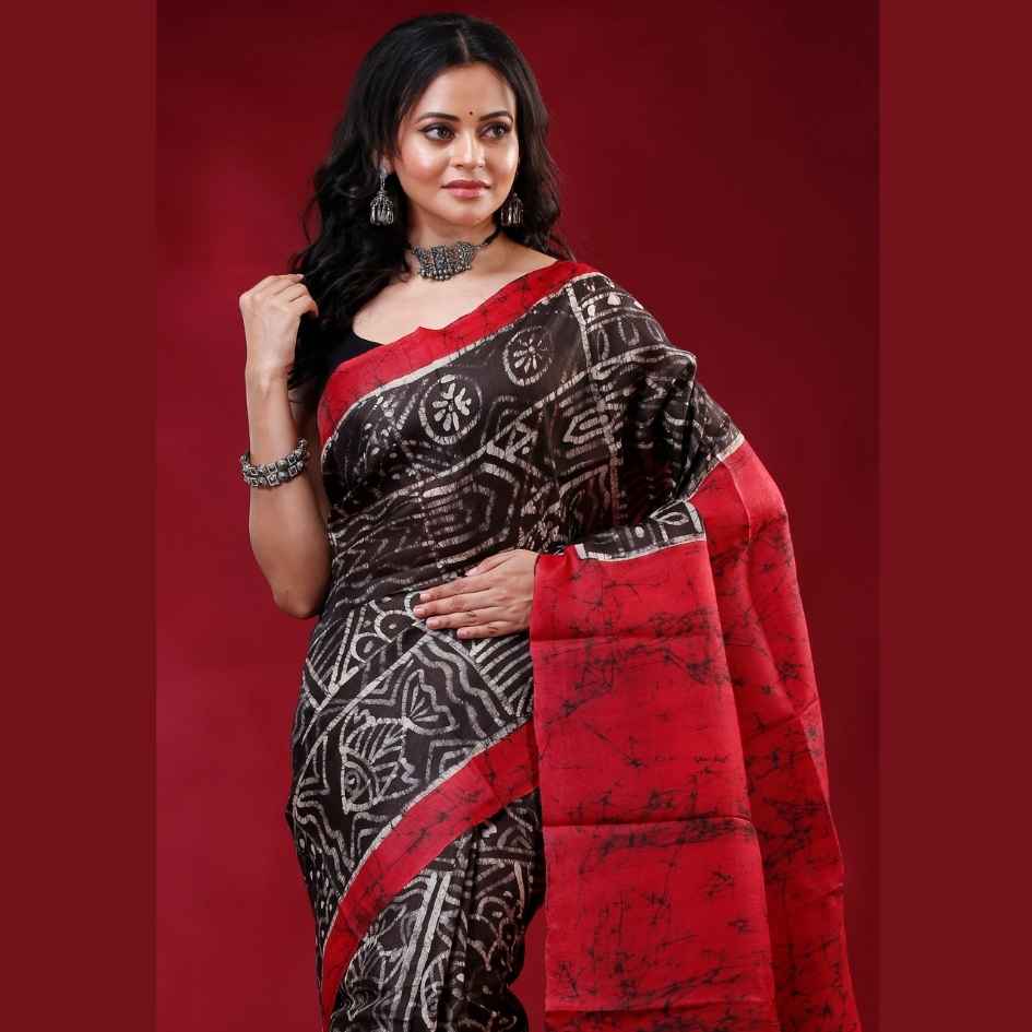 Beautiful black & Red Batik Pure Silk