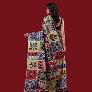 Exclusive multicolor off-white background Kantha Embroidered Pure Silk